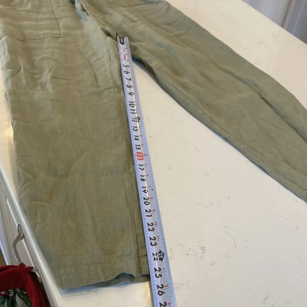 MATE the LABEL Oversized Linen Utility Jumpsuit Short Sleeve Olive Green